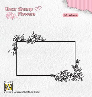 Nellie&#039;s Choice Clear stamps Flowers rechthoekig frame met rozen FLO019 90x60mm