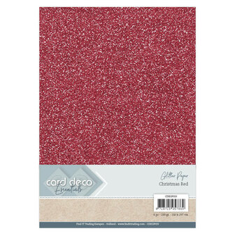 CDEGP019 Card Deco Essentials Glitter Paper Christmas Red A4 230 grs 6 vel