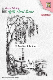 Nellies Choice clearstamp - Idyllic Floral - Zitplek bij een boom IFS031 95x138mm (01-21)