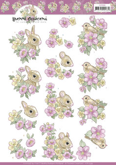CD11599 3D Cutting Sheet - Yvonne Creations - Pink flowers and Animals