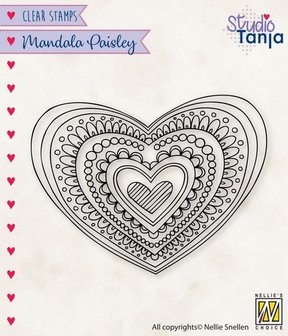 CSMAN012 Nellies Choice Clearstamp Mandala - Paisley hart  75x56mm