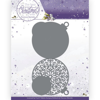 PM10208 Dies - Precious Marieke - The Best Christmas Ever - Christmas Bauble Shape Card