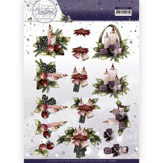 CD11679 3D Cutting Sheet - Precious Marieke - The Best Christmas Ever - Purple Flowers And Candles