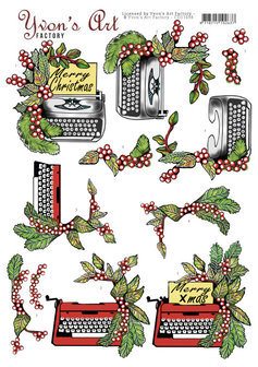 CD11698 3D Cutting Sheet - Yvon&#039;s Art -Christmas Typewriter