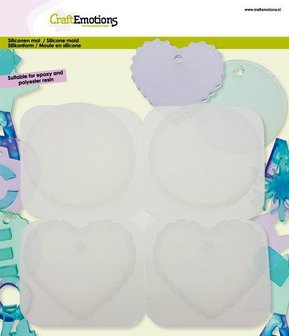 CraftEmotions Siliconen mal decoratie hanger rond glad - hart scallop 16x15cm