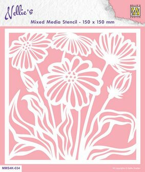 Nellie&#039;s Choice Mixed Media Stencils vierkant Bloemen - 1 MMSA4K-034 150x150mm (08-22)
