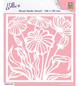 Nellie&#039;s Choice Mixed Media Stencils vierkant Flowers 1 MMS4K-034