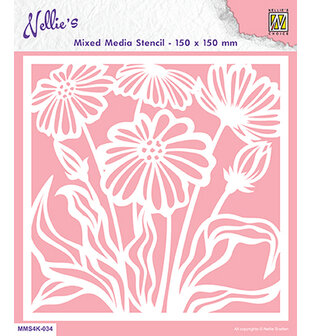 Nellie&#039;s Choice Mixed Media Stencils vierkant Flowers 1 MMS4K-034