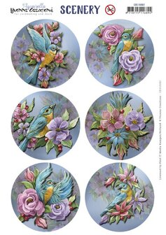 CDS10082 Scenery - Yvonne Creations - Aquarella - Birds and Flowers Round