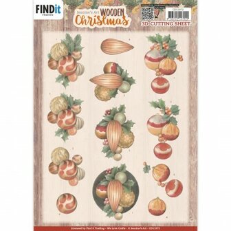 CD11972 3D Cutting Sheets - Jeanine&#039;s Art - Wooden Christmas - Orange Baubles
