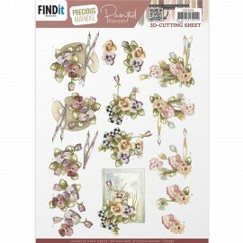 CD11996 3D Cutting Sheet - Precious Marieke - Painted Pansies - Pansies and Brushes