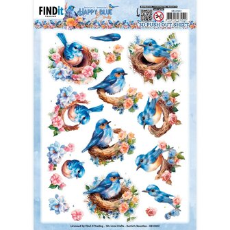 CD12123 3D Cutting Sheets - Berries Beauties - Happy Blue Birds - Bird&#039;s Nest