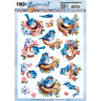 SB10902 3D Push Out - Berries Beauties - Happy Blue Birds - Birds&#039;s Nest