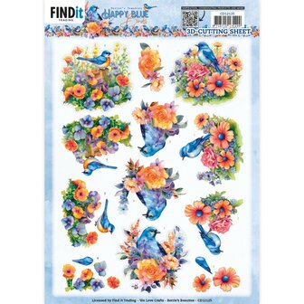 SB10904 3D Push Out - Berries Beauties - Happy Blue Birds - Colourful Birds