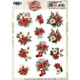 3D Pushout Sheet - Yvonne Ceations - Floral Christmas- Floral Poinsettia