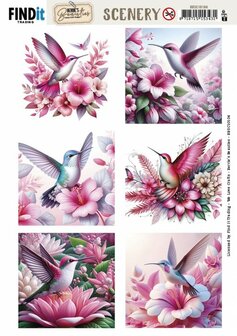 Scenery Push out - Berries Beauties - Pastel Hummingbirds - Square