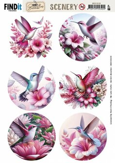 Scenery Push out - Berries Beauties - Pastel Hummingbirds - Round