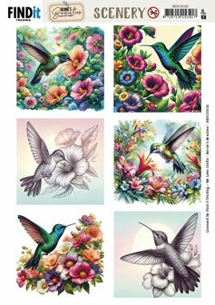 Scenery Push out - Berries Beauties - Colorful Hummingbirds - Square