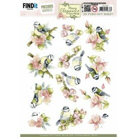 3D Pushout Sheet - Precious Marieke- Navy Elegance - Flower Bird
