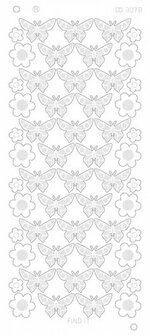 CD3078 Stickervel Flowers Butterflies - goud of zilver