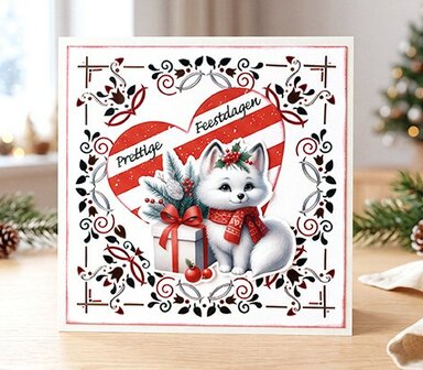 3D Pushout Sheet - Berries Beauties - Furry Christmas Friends - Christmas White Fox