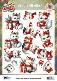 3D Cutting Sheet - Berries Beauties - Furry Christmas Friends - Christmas White Fox