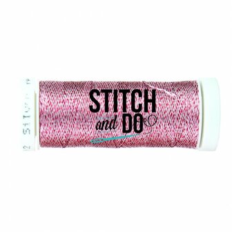 Stitch and Do Sparkles-borduurgaren in de kleur zilver-rood, klosje van 120 meter