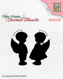 Nellies Choice Christmas Silhouette Clear stamps engelen jongen, meisje CSIL008 50x45mm