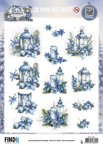 3D Uitdrukvel - Berries Beauties - Blue Christmas - Christmas Lanterns