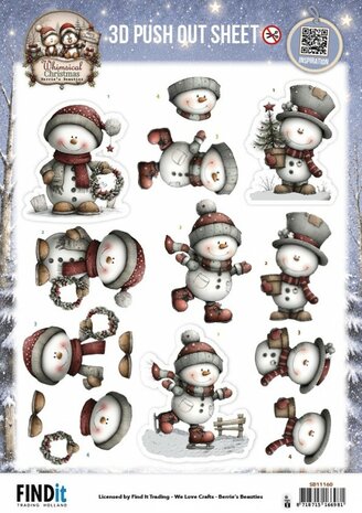 3D Pushout Sheet - Berries Beauties - Whimsical Christmas - Snowmen