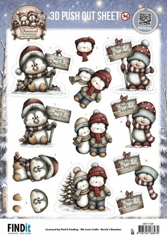 3D Pushout Sheet - Berries Beauties - Whimsical Christmas - Penguins