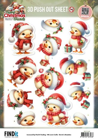 3D Pushout Sheet - Berries Beauties - Furry Christmas Friends - Christmas Funny Duck