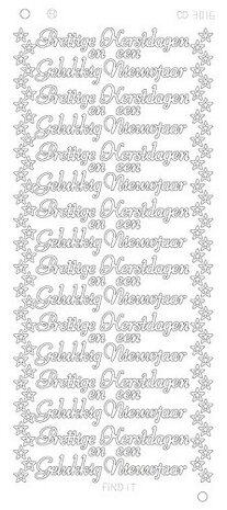 Stickervel 3016 CD Prettige kerstdagen Gelukkig Nieuwjaar goud of zilver