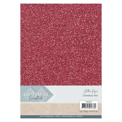 CDEGP019 Card Deco Essentials Glitter Paper Christmas Red A4 230 grs 6 vel