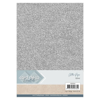 CDEGP014 Card Deco Essentials Glitter Paper Silver A4 230 grs 6 vel