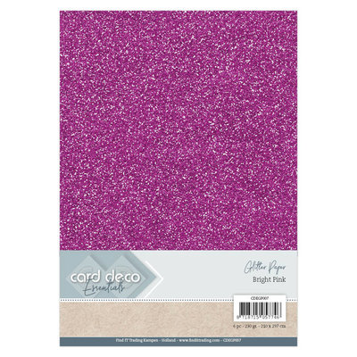 CDEGP007 Card Deco Essentials Glitter Paper Bright Pink A4 230 grs 6 vel