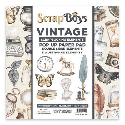 Scrapboys POP UP Paper Pad double sided elements - Vintage POPVI-03 190gr 15,2x15,2cm (09-21)