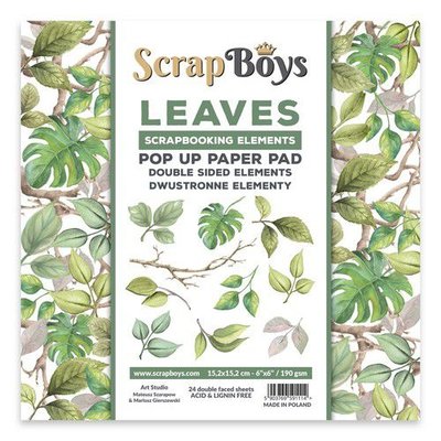 Scrapboys POP UP Paper Pad double sided elements - Leaves POPLE-02 190gr 15,2x15,2cm (09-21)