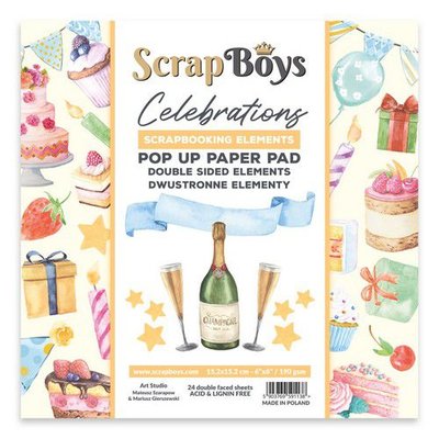 Scrapboys POP UP Paper Pad double sided elements - Celebrations POPCE-04 190gr 15,2x15,2cm (09-21)