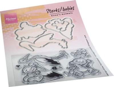 Marianne D Clear Stamps& Die set Eline's Ooievaar en baby EC0195 150x210mm (03-22)