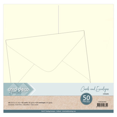 CDECAE10002 A5 Cards and Envelopes 50PK Cream