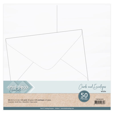 CDECAE10001 A5 Cards and Envelopes 50PK White