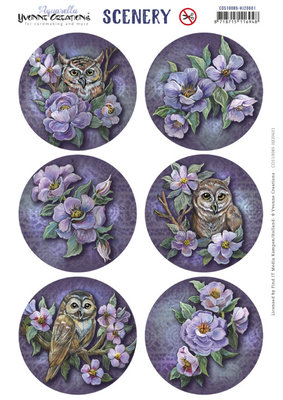 CDS10085 - HJ20601 Scenery - Yvonne Creations - Aquarella - Owls and Flowers Round