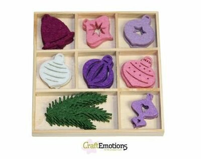 CraftEmotions Vilt ornament doosje Purple Holiday kerstballen 40 pcs - box 10,5 x 10,5 cm