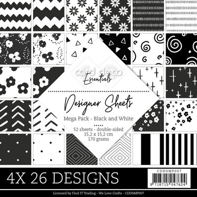 CDDSMP007 Card Deco Essentials - Designer Sheets Mega Pack - Black and White