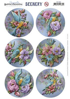 CDS10082 Scenery - Yvonne Creations - Aquarella - Birds and Flowers Round
