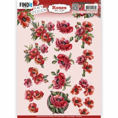 CD11924 3D Cutting Sheets - Amy Design - Roses Are Red - Poppies