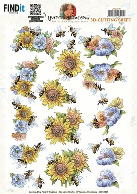 CD12037 3D Cutting Sheet - Yvonne Creations - Flowers and Bees