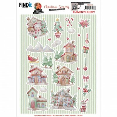 CD12014 Cutting Sheet - Yvonne Creations - Christmas Scenery - Small Elements B