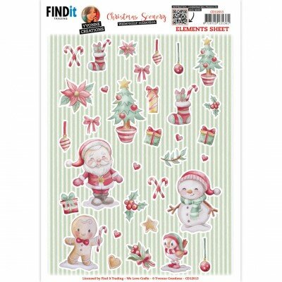 CD12013 Cutting Sheet - Yvonne Creations - Christmas Scenery - Small Elements A